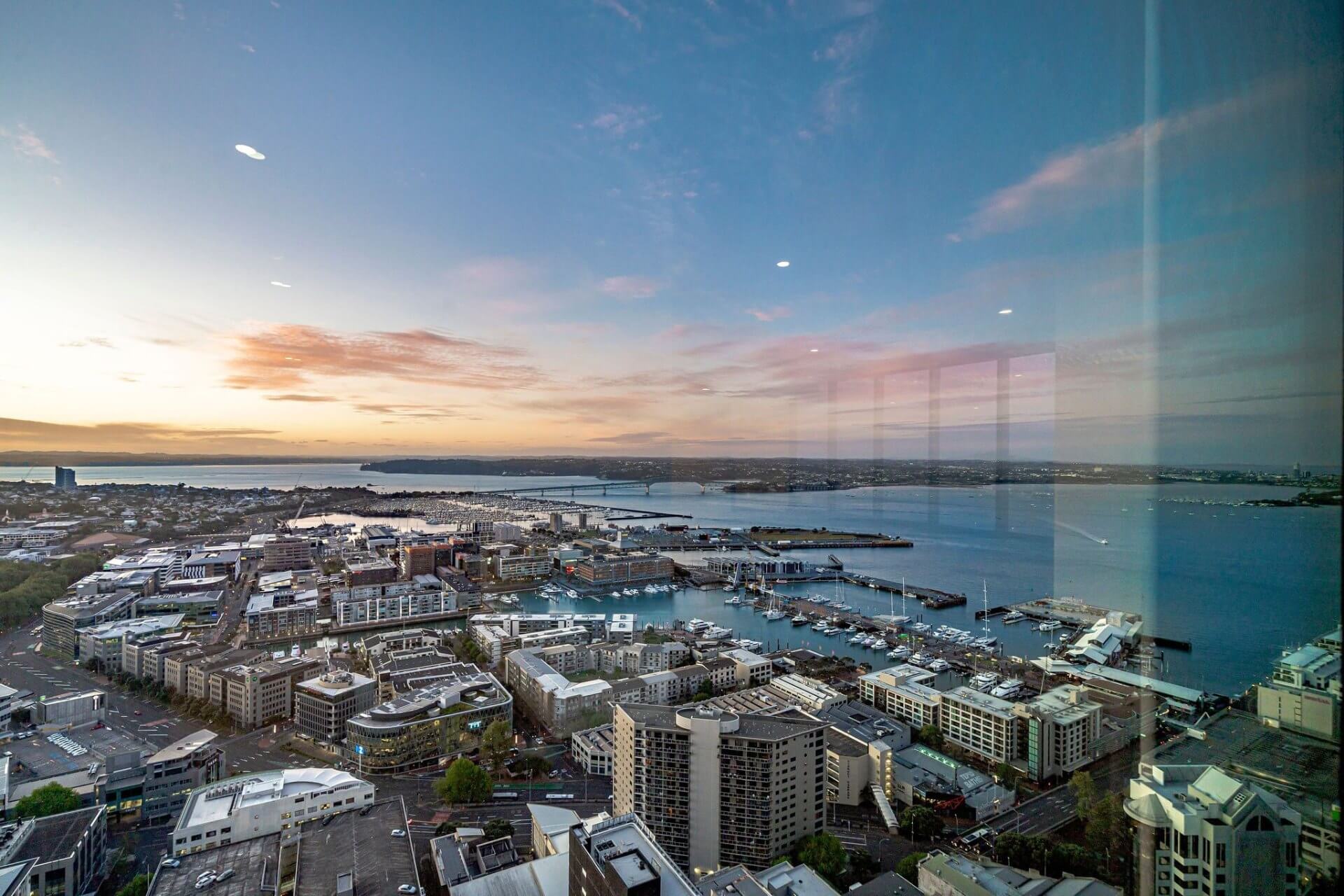 Aerial view of buildings and sea